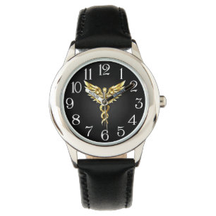 Guld polygonal symbol kaduceus armbandsur