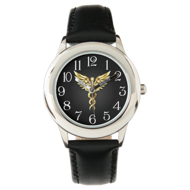 Guld polygonal symbol kaduceus armbandsur (Framsida)