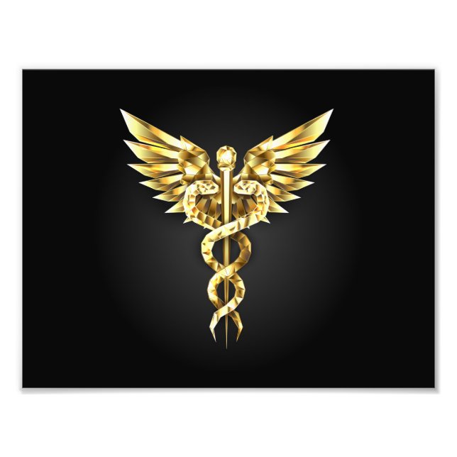 Guld polygonal symbol kaduceus fototryck (Framsidan)