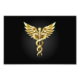 Guld polygonal symbol kaduceus fototryck