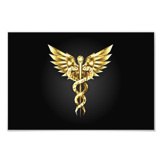 Guld polygonal symbol kaduceus fototryck (Framsidan)