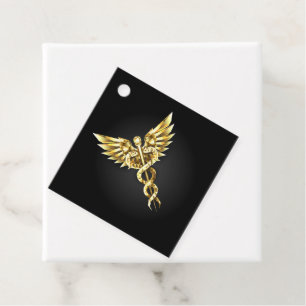Guld polygonal symbol kaduceus gåvor etiketter