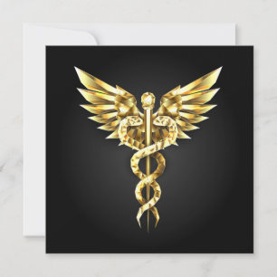 Guld polygonal symbol kaduceus inbjudningar