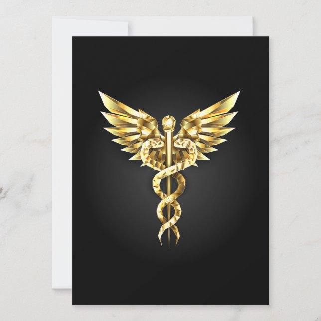 Guld polygonal symbol kaduceus inbjudningar (Framsida)