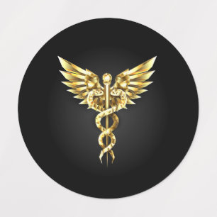 Guld polygonal symbol kaduceus klistermärke