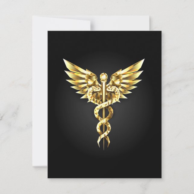Guld polygonal symbol kaduceus kort (Framsida)