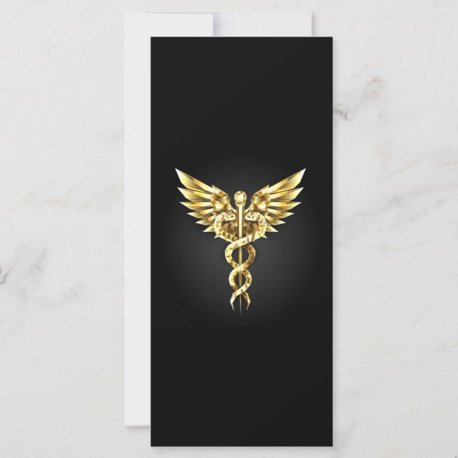 Guld polygonal symbol kaduceus kort (Framsida)