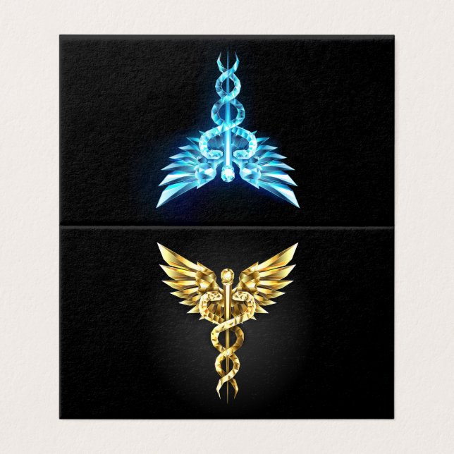 Guld polygonal symbol kaduceus kort (Utsida ovikt)