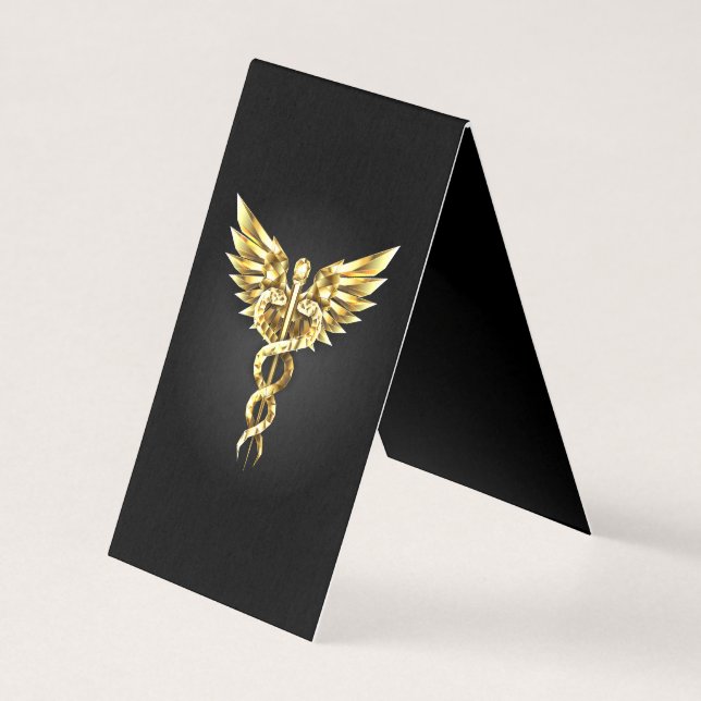 Guld polygonal symbol kaduceus kort (Framsida)