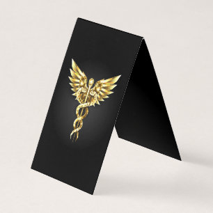 Guld polygonal symbol kaduceus kort