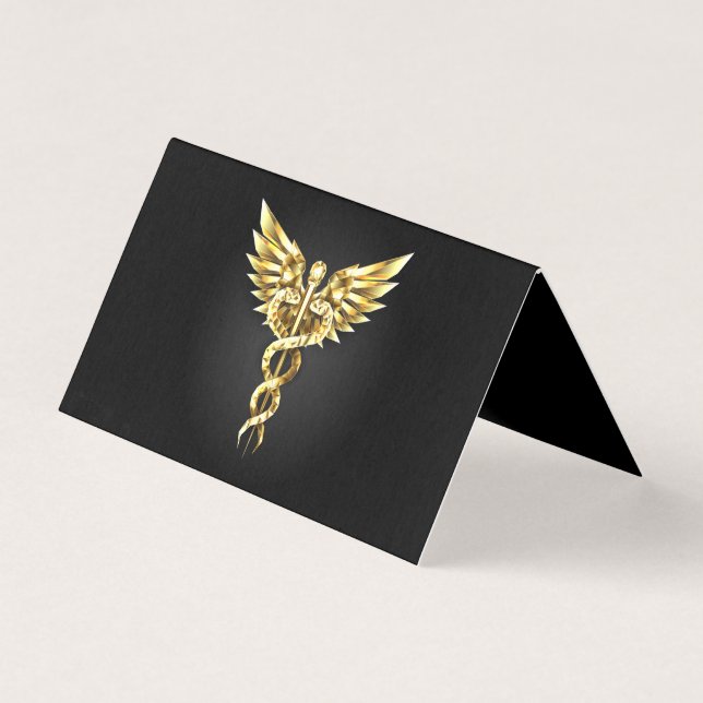 Guld polygonal symbol kaduceus kort (Framsida)