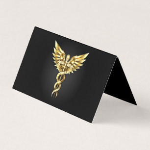 Guld polygonal symbol kaduceus kort