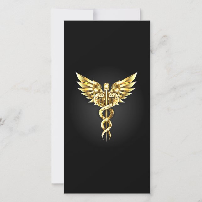 Guld polygonal symbol kaduceus kort (Framsida)