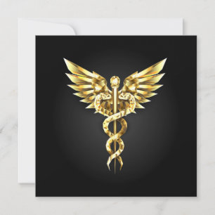 Guld polygonal symbol kaduceus kort