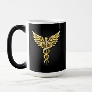 Guld polygonal symbol kaduceus magisk mugg
