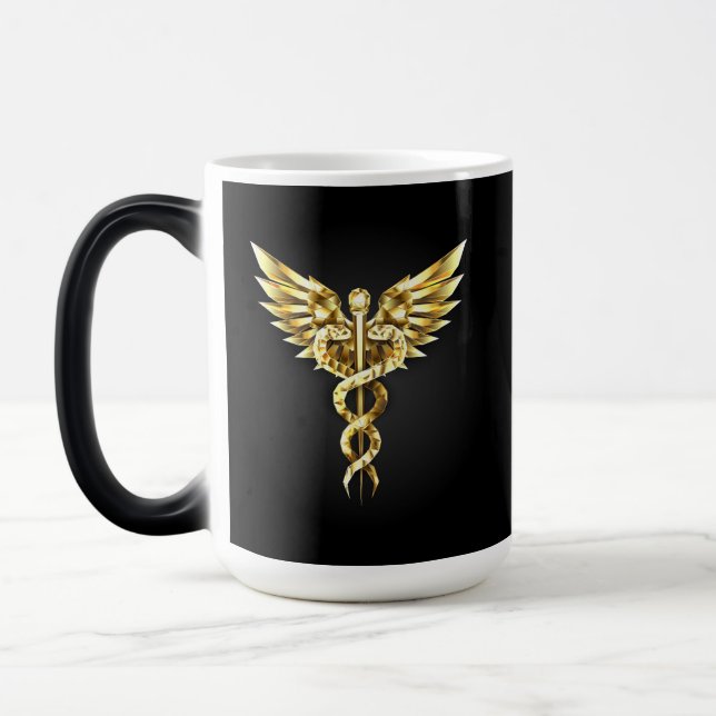 Guld polygonal symbol kaduceus magisk mugg (Vänster)