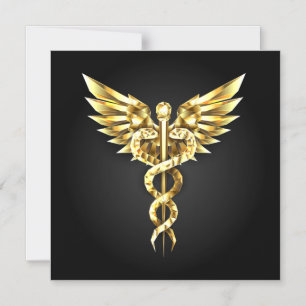 Guld polygonal symbol kaduceus magnetisk inbjudningskort