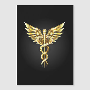 Guld polygonal symbol kaduceus magnetisk inbjudningskort