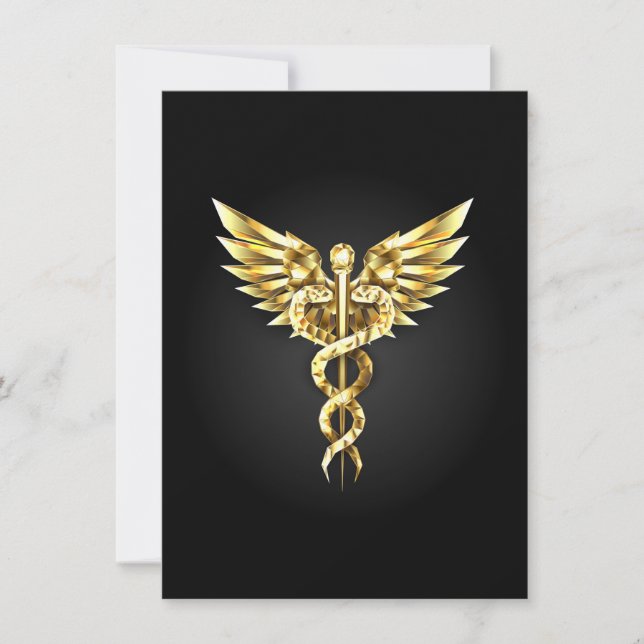 Guld polygonal symbol Kaduceus Meddelande (Framsida)