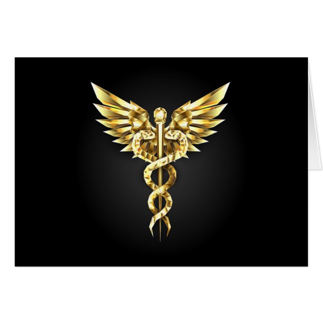 Guld polygonal symbol kaduceus OBS kort (Framsidan Horizontal)