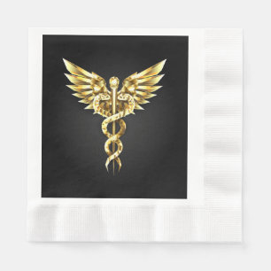 Guld polygonal symbol kaduceus pappersservett