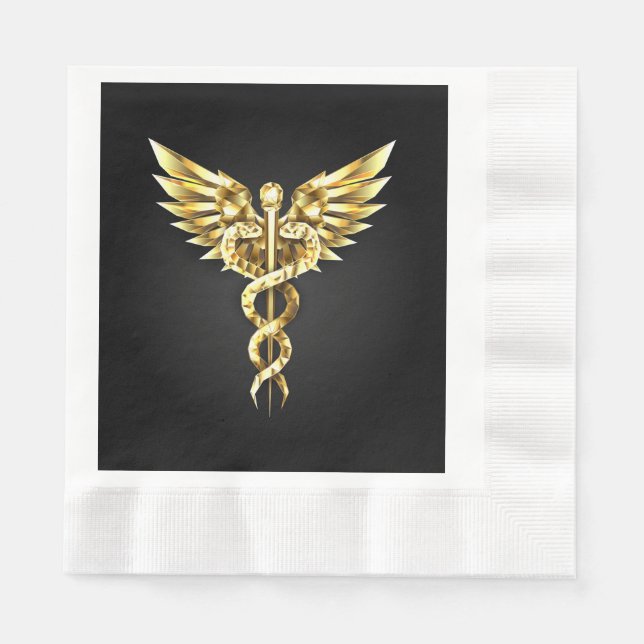 Guld polygonal symbol kaduceus pappersservett (Framsidan)
