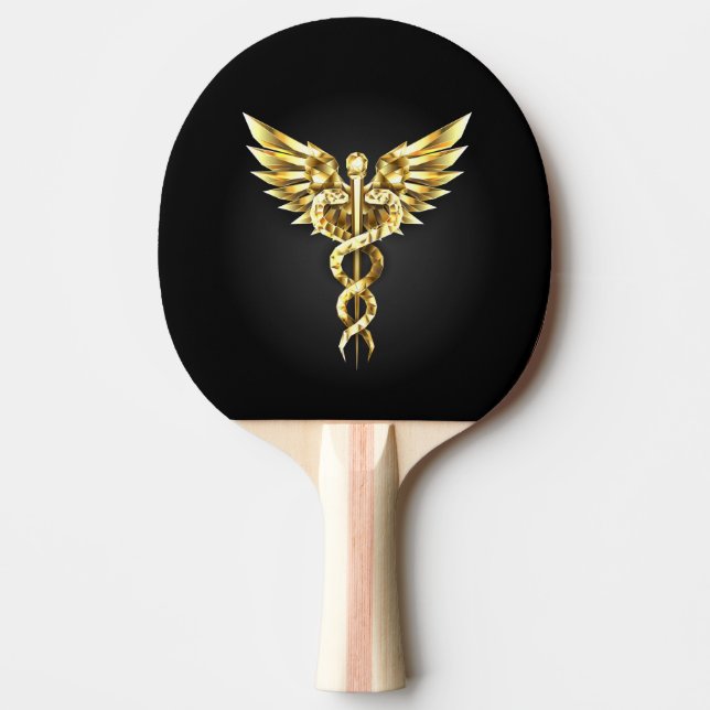 Guld polygonal symbol kaduceus pingisracket (Framsidan)
