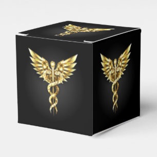 Guld polygonal symbol kaduceus presentaskar