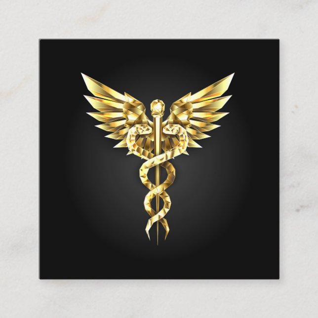Guld polygonal symbol kaduceus rabattkort (Framsida)
