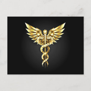 Guld polygonal symbol kaduceus vykort
