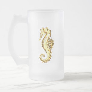 Guld Polygonsjöhäst Frostat Ölglas