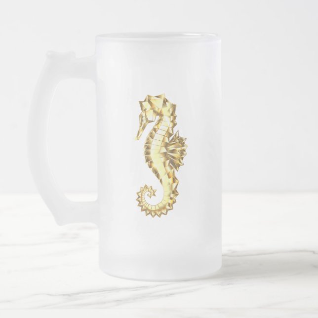 Guld Polygonsjöhäst Frostat Ölglas (Vänster)