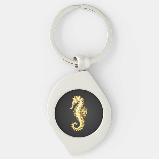Guld Polygonsjöhäst Swirl Silverfärgad Nyckelring (Framsidan)