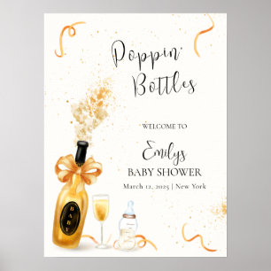 Guld Poppin Flaskor Champagne Baby Shower Välkomme Poster