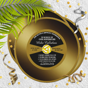 Guld-postvinyl 45 Födelsedagsfest inbjudan
