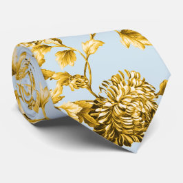 Guld & Powder Blue Modern Botanical Blommigt Toile Slips
