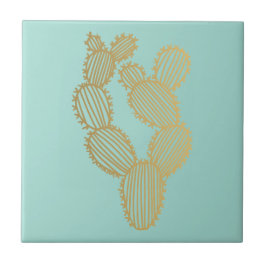 Guld Prickly Cactus Doodle Kakelplatta