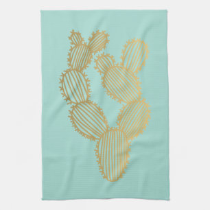 Guld Prickly Cactus Doodle Kökshandduk