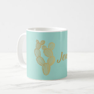 Guld Prickly Cactus Doodle Personlig Kaffemugg