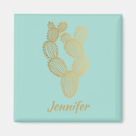 Guld Prickly Cactus Doodle Personlig Magnet