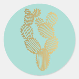 Guld Prickly Cactus Doodle Runt Klistermärke