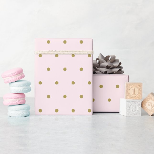 Guld prickmönster rosa presentpapper (Baby Shower)