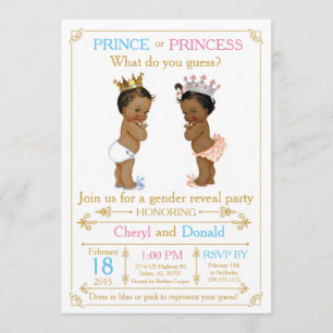 Guld Prince eller Princess Gender Reveal Baby Show Inbjudningar