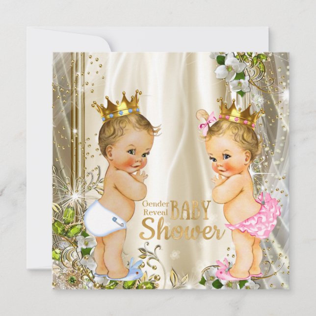 Guld Prince eller Princess Gender Reveal Baby Show Inbjudningar (Framsida)