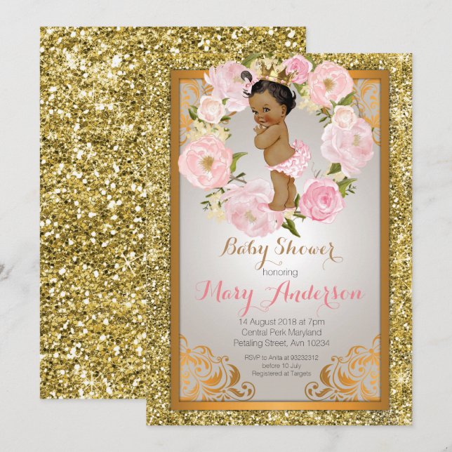Guld Princess Baby Shower Inbjudan (Fram/baksida)
