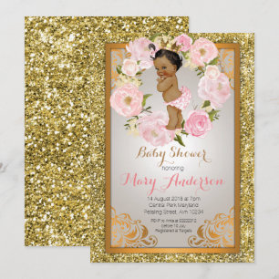Guld Princess Baby Shower Inbjudan