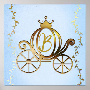 Guld Princess Carriage Blue Storybook Personlig Poster