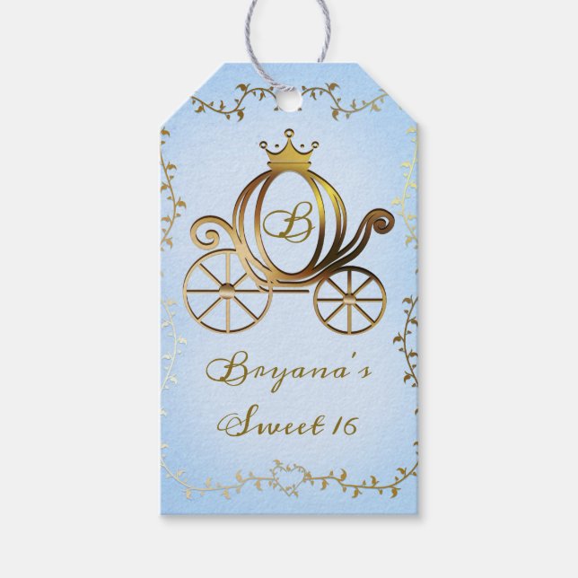 Guld Princess Carriage Blue Storybook Royal Presentetikett (Framsidan)