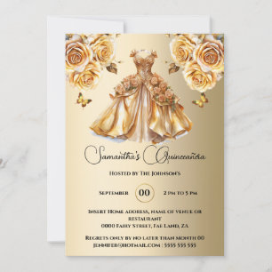 Guld princess Quinceañera butterfly ballgown ro Inbjudningar
