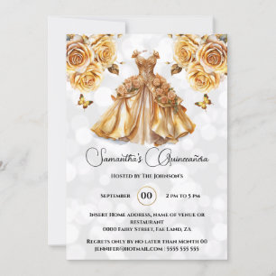 Guld princess Quinceañera fantasy ballgown ro Inbjudningar